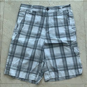 Faded Glory Men’s Flat Front Shorts in Grey Plaid